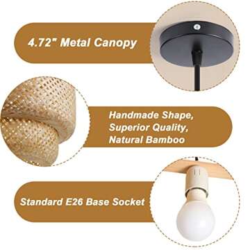 Hand Woven Bamboo Pendant Light Fixture - Eco-Friendly Decor