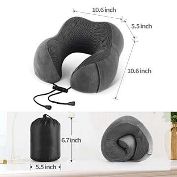 Emgthe Travel Pillow 100% Memory Foam Pillow, Neck Pillow for Airplane, Neck & Head Support Pillow f...