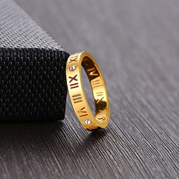 VNOX Stainless Steel CZ Roman Numeral Ring Women Jewelry