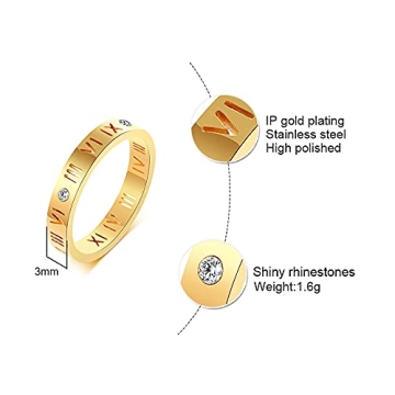 VNOX Stainless Steel CZ Roman Numeral Ring Women Jewelry