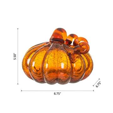 Glitzhome Handblown Amber Glass Pumpkin for Fall Decor