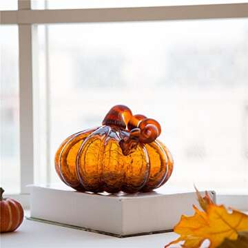 Glitzhome Handblown Amber Glass Pumpkin for Fall Decor