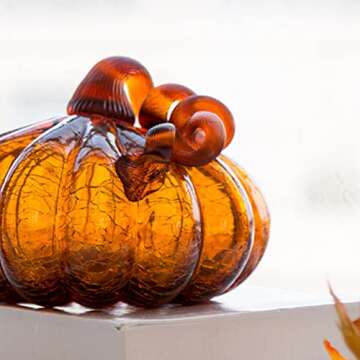 Glitzhome Handblown Amber Glass Pumpkin for Fall Decor