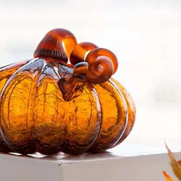 Glitzhome Handblown Amber Glass Pumpkin for Fall Decor