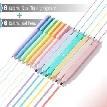 Mr. Pen Dual Tip Aesthetic Highlighters and Gel Pens Set - 12 Pastel Colors for Creative Writing