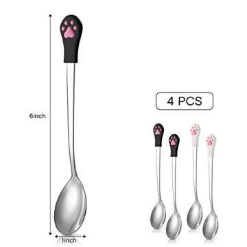 4 Pieces Dog Cat Spoon Pet Food Can Spoon Stainless Steel Pet Food Spoon Cat Claw Spoon for Dog and Cat Food Can, White and Black