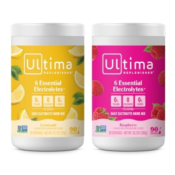 Ultima Replenisher Electrolyte Powder Drink Mix Bundle – Lemonade and Raspberry, 90 Servings – H...