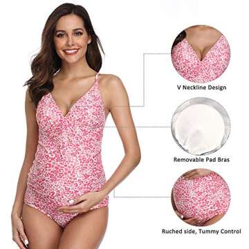 MiYang Women Maternity Swimsuit One Piece Bathing Suit Pregnant Swimwear Pink L