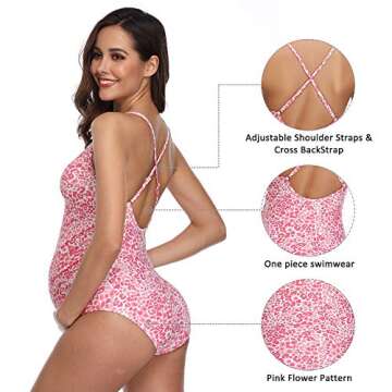 MiYang Women Maternity Swimsuit One Piece Bathing Suit Pregnant Swimwear Pink L