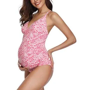 MiYang Women Maternity Swimsuit One Piece Bathing Suit Pregnant Swimwear Pink L