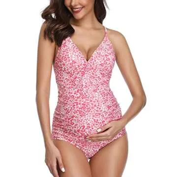 MiYang Women Maternity Swimsuit One Piece Bathing Suit Pregnant Swimwear Pink L