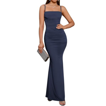 EYNMIN Women's Sleeveless Bodycon Corset Maxi Dress - Elegant Evening Party Long Dress in Navy, Size...