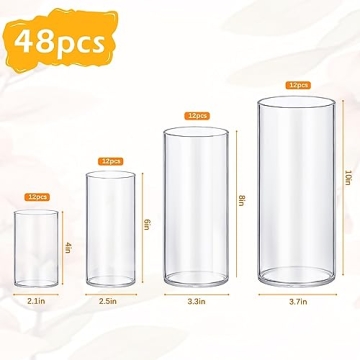 Stylish 4 Pack Glass Cylinder Vases for Home Decor