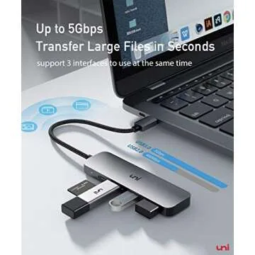 uni USB C to USB 3.0 Hub with 100W PD-in, (Slim& Aluminum& Nylon) USB Type C to USB Adapter with 3*USB A, USB-C Power Delivery Compatible with MacBook Pro, XPS, Pixelbook, 0.4FT (Not Support Video)
