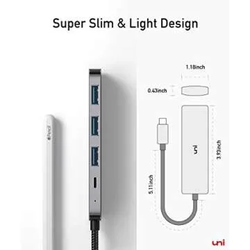 uni USB C to USB 3.0 Hub with 100W PD-in, (Slim& Aluminum& Nylon) USB Type C to USB Adapter with 3*USB A, USB-C Power Delivery Compatible with MacBook Pro, XPS, Pixelbook, 0.4FT (Not Support Video)