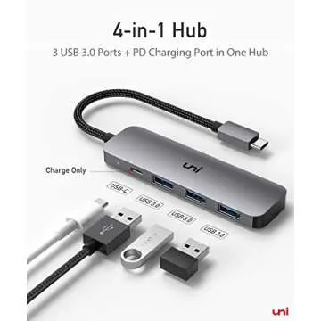 uni USB C to USB 3.0 Hub with 100W PD-in, (Slim& Aluminum& Nylon) USB Type C to USB Adapter with 3*USB A, USB-C Power Delivery Compatible with MacBook Pro, XPS, Pixelbook, 0.4FT (Not Support Video)