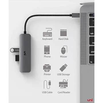 uni USB C to USB 3.0 Hub with 100W PD-in, (Slim& Aluminum& Nylon) USB Type C to USB Adapter with 3*USB A, USB-C Power Delivery Compatible with MacBook Pro, XPS, Pixelbook, 0.4FT (Not Support Video)