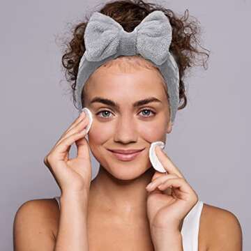 NYKKOLA 2 Pack Spa Headband,Bowknot Coral Fleece Elastic Headband With 2 Silicone Face Mask Brush,for Women Girls Washing Face Beauty Skincare And Sports. (Gray,Pink)