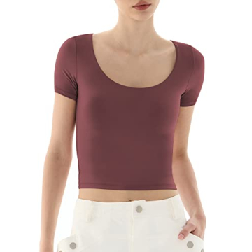PUMIEY Women’s Scoop Neck Short Sleeve Slim Fit Tee - Stylish and Comfortable Tops in Marsala