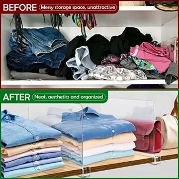 Consevisen Shelf Dividers for Closet Organization and Storage, 8 Pack Acrylic Clear Closet Shelf Dividers for Wood Shelves, Vertical Sweater Handbag Purse Organizer for Bedroom Kitchen Office