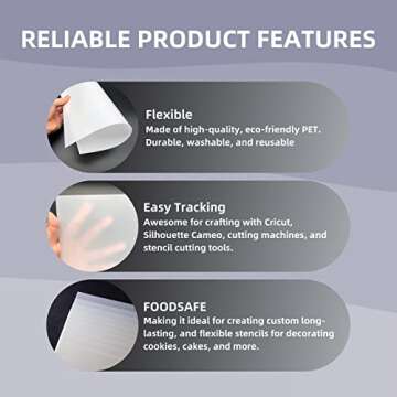 20 Pack 7.5mil Mylar Sheets, 12 X 12 Inch Stencil Paper for Cricut, Laser Cutting, Template Plastic for Quilting, Blank Plastic Sheets for Crafts, Food Grade Mylar Stencil Sheets