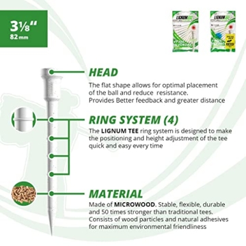 LIGNUM Classic Golf Tees - Durable Bio Based Tees with Disc