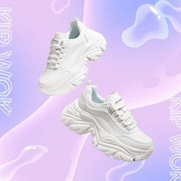 K KIP WOK Chunky Sneakers for Women Fashion Platform White Leather Casual Dad Shoes Comfortable Wedg...