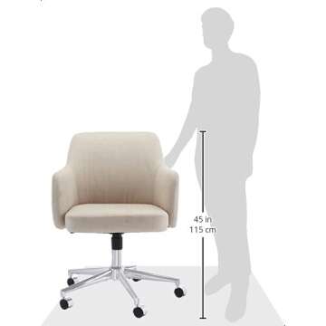 Amazon Basics Upholstered Home Office 360 Degree Swivel Rolling Desk Chair with Arms and Adjustable-Height - Beige, 25"D x 23.25"W x 36.25"H
