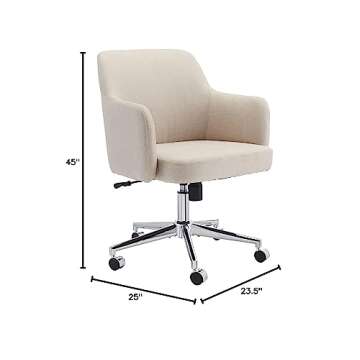 Amazon Basics Upholstered Home Office 360 Degree Swivel Rolling Desk Chair with Arms and Adjustable-Height - Beige, 25"D x 23.25"W x 36.25"H