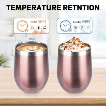 StarSpeed 12oz Wine Tumbler with lid, Stainless Steel Travel Mugs Stemless Double Wall Insulated Cof...