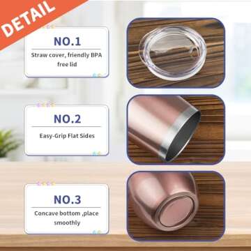 StarSpeed 12oz Wine Tumbler with lid, Stainless Steel Travel Mugs Stemless Double Wall Insulated Coffee Cup, Insulated Wine Glasses Travel Tumbler for Cold & Hot Drinks(Rose Gold, 1)
