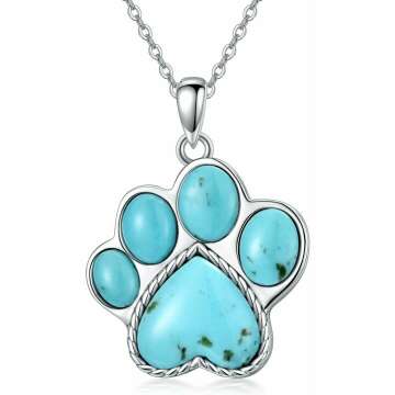 Paw Print Necklace in 925 Sterling Silver with Turquoise & Larimar