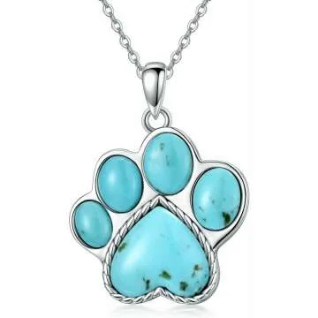 Paw Print Necklace in 925 Sterling Silver with Gems