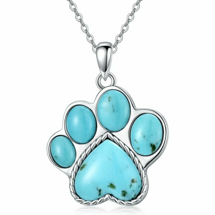 Paw Print Necklace in 925 Sterling Silver with Gems