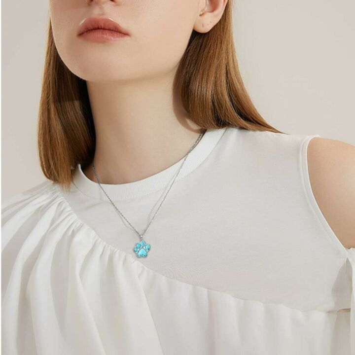 Paw Print Necklace in 925 Sterling Silver with Gems