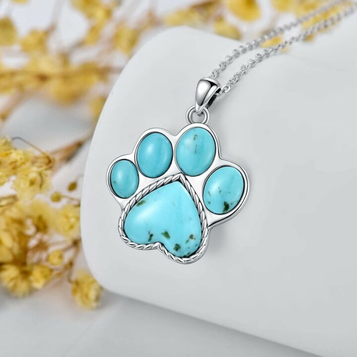 Paw Print Necklace in 925 Sterling Silver with Gems