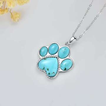 Paw Print Necklace in 925 Sterling Silver with Gems