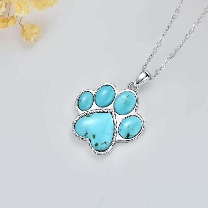 Paw Print Necklace in 925 Sterling Silver with Gems
