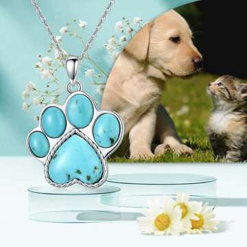 Paw Print Necklace in 925 Sterling Silver with Gems