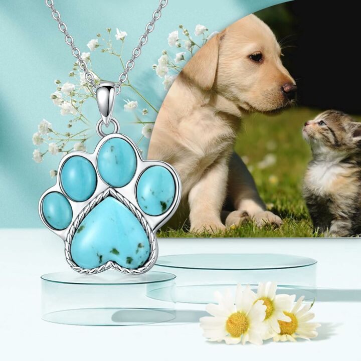 Paw Print Necklace in 925 Sterling Silver with Gems