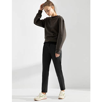 AJISAI 7/8 Joggers Travel Pants with Pockets Lounge Casual Stretch Workout Pants for Women Black S