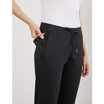 AJISAI 7/8 Joggers Travel Pants with Pockets Lounge Casual Stretch Workout Pants for Women Black S
