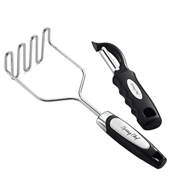Spring Chef Stainless Steel Potato Masher with Peeler - Multi-functional Kitchen Essential for Perfe...