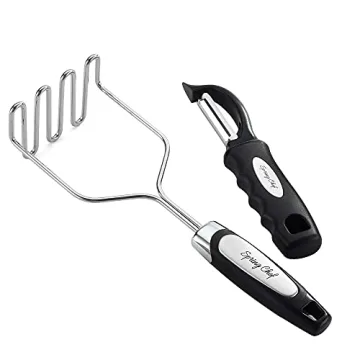 Spring Chef Stainless Steel Potato Masher with Peeler - Multi-functional Kitchen Essential for Perfe...