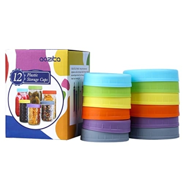 Aozita 12 Pack Colorful Plastic Mason Jar Lids for Storage