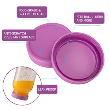 Aozita 12 Pack Colorful Plastic Mason Jar Lids for Storage