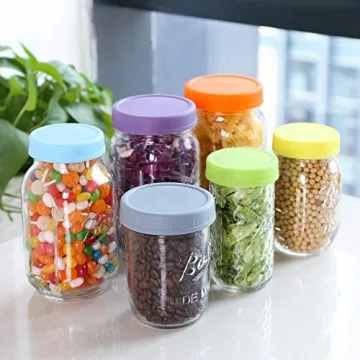 Aozita 12 Pack Colorful Plastic Mason Jar Lids for Storage