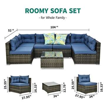 YITAHOME 7 Pieces Patio Furniture Set, All-Weather PE Rattan Outdoor Conversation Set, Wicker Outside Sectional Sofa Couch with Table and Cushions for Pool Backyard Deck Garden (Navy)