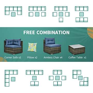 YITAHOME 7 Pieces Patio Furniture Set, All-Weather PE Rattan Outdoor Conversation Set, Wicker Outside Sectional Sofa Couch with Table and Cushions for Pool Backyard Deck Garden (Navy)