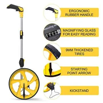 Zozen Measuring Wheel in Feet and Inches, Mechanical | Double Collapsible | One Key to Reset | Kickstand to Keep Stand | Starting Point Arrow and Cloth Carrying Bag, 0-9,999 Ft Measure Wheel.